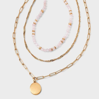 Rose Quartz And Medallion Charm Beaded Necklace - Universal Thread™ Gold 4 Rose Quartz And Medallion Charm Beaded Necklace - Universal Thread™ Gold - Image 4