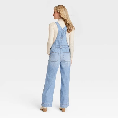 Women's Wide Leg Denim Overalls - Universal Thread™ Light Wash 1 Women's Wide Leg Denim Overalls - Universal Thread™ Light Wash