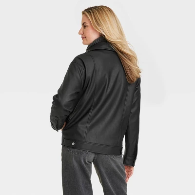 Women's Oversized Faux Leather Moto Jacket - Universal Thread™ Black 1 Women's Oversized Faux Leather Moto Jacket - Universal Thread™ Black