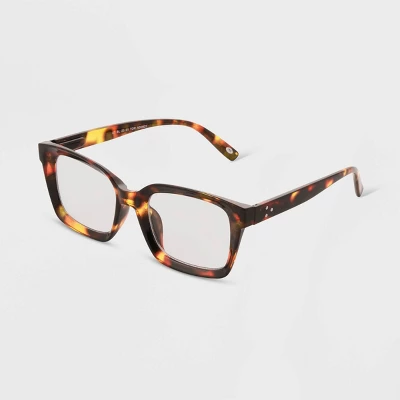 Women's Tortoise Print Shiny Plastic Rectangle Blue Light Filtering Glasses - Universal Thread™ Dark Brown 1 Women's Tortoise Print Shiny Plastic Rectangle Blue Light Filtering Glasses - Universal Thread™ Dark Brown