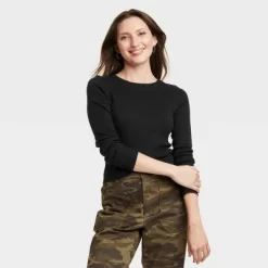 Women's 2pk Long Sleeve Shrunken Rib T-Shirt - Universal Thread™ White/Black