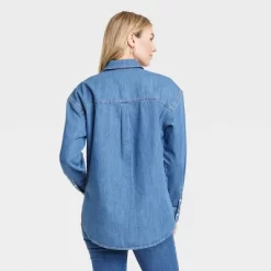 Women's Long Sleeve Oversized Button-Down Shirt - Universal Thread™ Blue