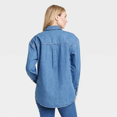 Women's Long Sleeve Oversized Button-Down Shirt - Universal Thread™ Blue 1 Women's Long Sleeve Oversized Button-Down Shirt - Universal Thread™ Blue