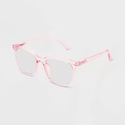 Women's Shiny Plastic Square Blue Light Filtering Reading Glasses - Universal Thread™ Light Pink