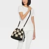 Straw Checker Drawstring Crossbody Bag - Universal Thread™ Black: Knit, Unstructured, Paper & Straw