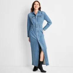 Women's Long Sleeve Denim Maxi Shirtdress - Universal Thread™ Medium Wash -Universal Thread Shop GUEST 2e5c8e49 29ae 45d5 b657 d32cfd64a927
