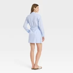 Women's Long Sleeve Tie-Front Mini Shirtdress - Universal Thread™