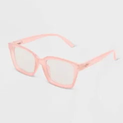 Women's Shiny Plastic Rectangle Blue Light Filtering Glasses - Universal Thread™ Rose Pink