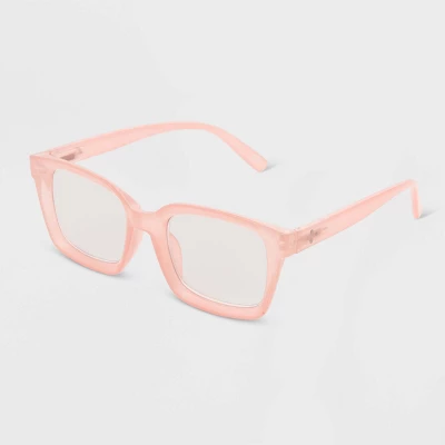 Women's Shiny Plastic Rectangle Blue Light Filtering Glasses - Universal Thread™ Rose Pink 1 Women's Shiny Plastic Rectangle Blue Light Filtering Glasses - Universal Thread™ Rose Pink