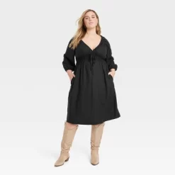 Women's Tie-Front Puff 3/4 Sleeve Midi Dress - Universal Thread™ -Universal Thread Shop GUEST 3444d1d9 2fac 4952 a65d b6266b5a485e