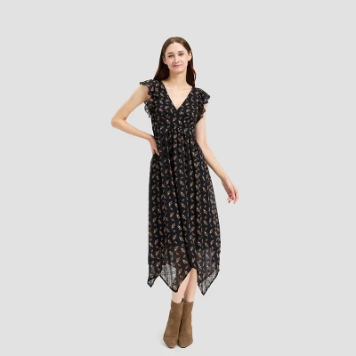 Women's Flutter Cap Sleeve Midi A-Line Dress - Universal Thread™ Black Floral 3 Women's Flutter Cap Sleeve Midi A-Line Dress - Universal Thread™ Black Floral - Image 3