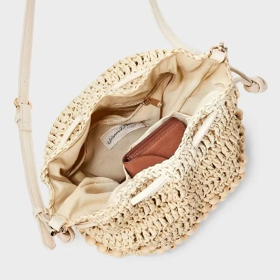 Straw Beaded Drawstring Crossbody Bag - Universal Thread™ Light Beige: Knit Paper Straw, Unstructured 3 Straw Beaded Drawstring Crossbody Bag - Universal Thread™ Light Beige: Knit Paper Straw, Unstructured - Image 3