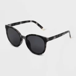 Women's Shiny Plastic Tortoise Shell Round Sunglasses - Universal Thread™ Gray