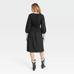 Women's Tie-Front Puff 3/4 Sleeve Midi Dress - Universal Thread™