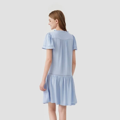 Women's Short Sleeve Lace Trim Mini A-Line Dress - Universal Thread™ Light Blue 1 Women's Short Sleeve Lace Trim Mini A-Line Dress - Universal Thread™ Light Blue