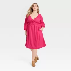 Women's Tie-Front Puff 3/4 Sleeve Midi Dress - Universal Thread™ -Universal Thread Shop GUEST 48540e8e fc6f 416b 8e8b 1316600b2491