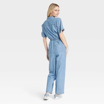 Women's Button-Front Short Sleeve Boilersuit - Universal Thread™ Indigo 1 Women's Button-Front Short Sleeve Boilersuit - Universal Thread™ Indigo