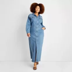 Women's Long Sleeve Denim Maxi Shirtdress - Universal Thread™ Medium Wash -Universal Thread Shop GUEST 5708779b f6cc 49f2 a093 5b52808a4dbc