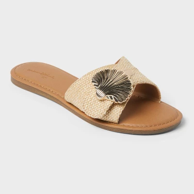 Women's Nesryn Raffia Shell Ornament Slide Sandals - Universal Thread™ Tan 4 Women's Nesryn Raffia Shell Ornament Slide Sandals - Universal Thread™ Tan - Image 4