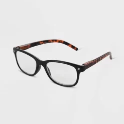 Women's Tortoise Print Gloss Plastic Square Blue Light Filtering Reading Glasses - Universal Thread™ Black