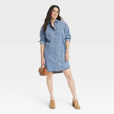 Women's Long Sleeve Denim Mini Shirtdress - Universal Thread™ Blue 2 Women's Long Sleeve Denim Mini Shirtdress - Universal Thread™ Blue - Image 2