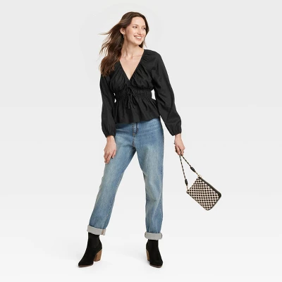 Women's Puff Long Sleeve Tie-Front Blouse - Universal Thread™ 2 Women's Puff Long Sleeve Tie-Front Blouse - Universal Thread™ - Image 2