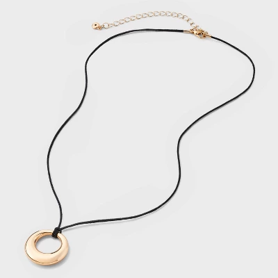 Cord With Puffy Open Circle Pendant Necklace - Universal Thread™ Gold: Lobster Claw Clasp, 18" Length, Recycled Zinc 2 Cord With Puffy Open Circle Pendant Necklace - Universal Thread™ Gold: Lobster Claw Clasp, 18" Length, Recycled Zinc - Image 2