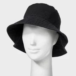 Reversible Bucket Hat - Universal Thread™ Black: Cotton, Midweight Fabric, Pull-On, Solid Pattern, One Size, Hand Wash