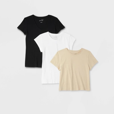 Women's 3pk Slim Fit Short Sleeve T-Shirt - Universal Thread™ White/Beige/Black 4 Women's 3pk Slim Fit Short Sleeve T-Shirt - Universal Thread™ White/Beige/Black - Image 4