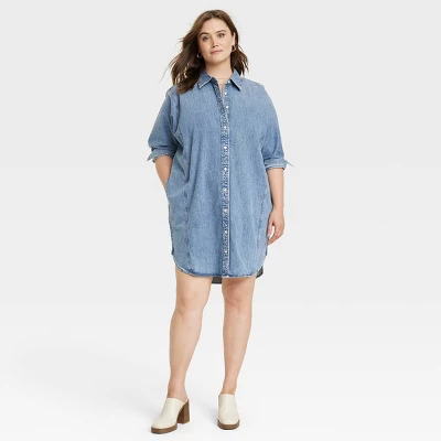 Women's Long Sleeve Denim Mini Shirtdress - Universal Thread™ Blue 4 Women's Long Sleeve Denim Mini Shirtdress - Universal Thread™ Blue - Image 4