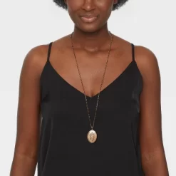 Oval Flower Locket Pendant Necklace - Universal Thread™ Gold