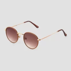 Women's Vegan Leather Wrapped Round Sunglasses - Universal Thread™ Caramel/Gold