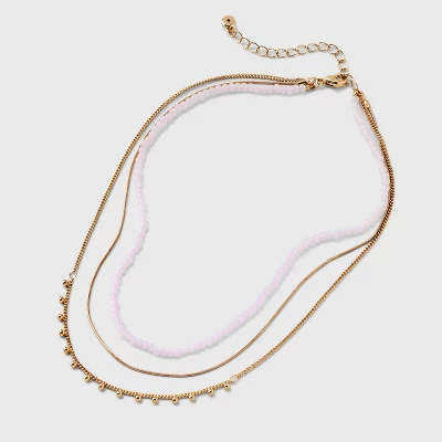 Pink Seedbead And Station Necklace Set 3pc - Universal Thread™ Gold 2 Pink Seedbead And Station Necklace Set 3pc - Universal Thread™ Gold - Image 2