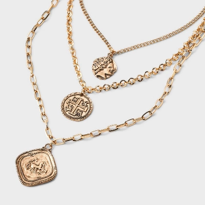 Coin Medallion Quartz Pendant Multi-Strand Necklace - Universal Thread™ Gold 3 Coin Medallion Quartz Pendant Multi-Strand Necklace - Universal Thread™ Gold - Image 3