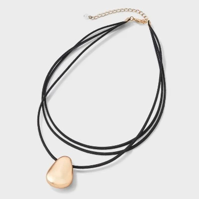 Simulated Leather And Slider Droplet Pendant Necklace - Universal Thread™ Black 2 Simulated Leather And Slider Droplet Pendant Necklace - Universal Thread™ Black - Image 2