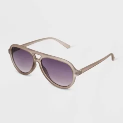 Women's Matte Plastic Aviator Sunglasses With Gradient Lenses - Universal Thread™ Dark Taupe