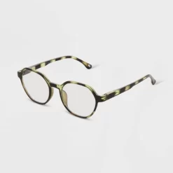 Women's Tortoise Print Shiny Plastic Round Blue Light Filtering Reading Glasses - Universal Thread™ Green