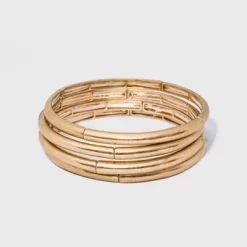 Smooth Bar Stretch Bangle Bracelet Set 4ct - Universal Thread™ Gold