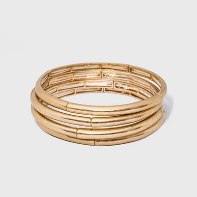 Smooth Bar Stretch Bangle Bracelet Set 4ct - Universal Thread™ Gold 1 Smooth Bar Stretch Bangle Bracelet Set 4ct - Universal Thread™ Gold