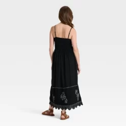 Women's Button-Front Smocked Maxi Sundress - Universal Thread™ Black