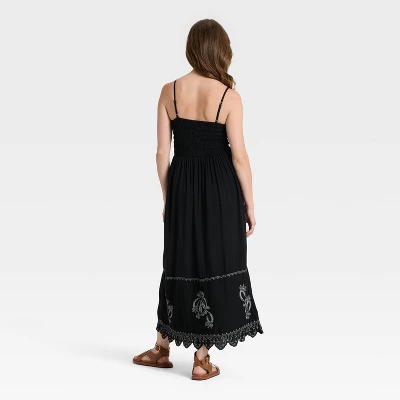 Women's Button-Front Smocked Maxi Sundress - Universal Thread™ Black 1 Women's Button-Front Smocked Maxi Sundress - Universal Thread™ Black