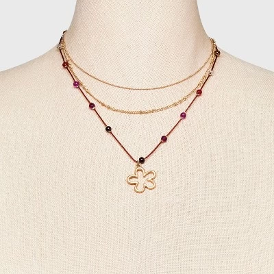 Mixed Quartz Stationed Chain And Beaded Necklace Set 3pc - Universal Thread™ 1 Mixed Quartz Stationed Chain And Beaded Necklace Set 3pc - Universal Thread™