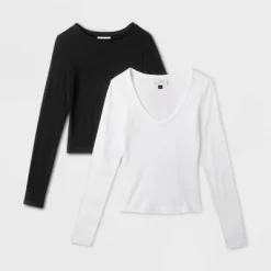 Women's 2pk Long Sleeve Shrunken Rib T-Shirt - Universal Thread™ White/Black -Universal Thread Shop GUEST 9454ecb2 4250 4b07 a359 dad972e05cf0