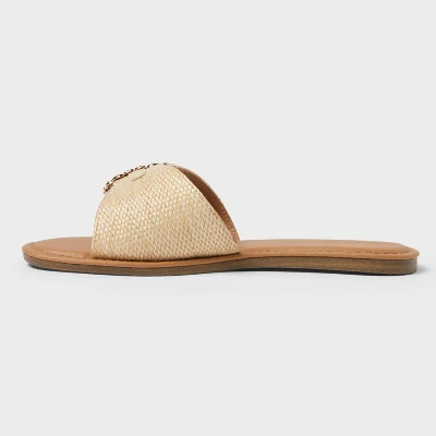 Women's Nesryn Raffia Shell Ornament Slide Sandals - Universal Thread™ Tan 1 Women's Nesryn Raffia Shell Ornament Slide Sandals - Universal Thread™ Tan