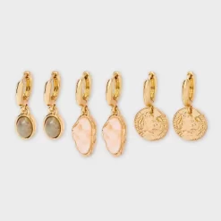 Labradorite Stone And Coin Hoop Earring Set 3pc - Universal Thread™ Gold -Universal Thread Shop GUEST 9a0cf445 ed4f 490c 945b 3136541197a3