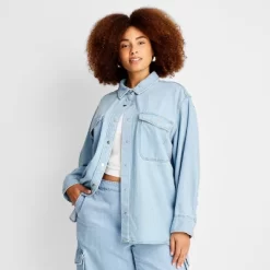 Women's Oversized Long Sleeve Collared Button-Down Denim Shirt - Universal Thread™ Light Wash -Universal Thread Shop GUEST a3079d61 10a8 40a8 baf3 ade58bbffd30