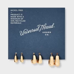 Huggie Hoop Earring Set 3pc - Universal Thread™ Gold