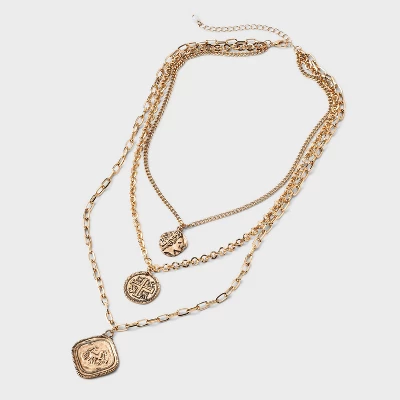 Coin Medallion Quartz Pendant Multi-Strand Necklace - Universal Thread™ Gold 2 Coin Medallion Quartz Pendant Multi-Strand Necklace - Universal Thread™ Gold - Image 2