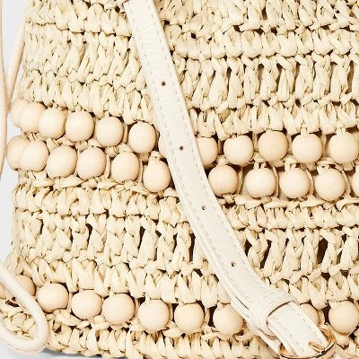 Straw Beaded Drawstring Crossbody Bag - Universal Thread™ Light Beige: Knit Paper Straw, Unstructured 4 Straw Beaded Drawstring Crossbody Bag - Universal Thread™ Light Beige: Knit Paper Straw, Unstructured - Image 4