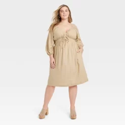 Women's Tie-Front Puff 3/4 Sleeve Midi Dress - Universal Thread™ -Universal Thread Shop GUEST b0998ca1 3e24 4c91 88d7 d7409c86354a